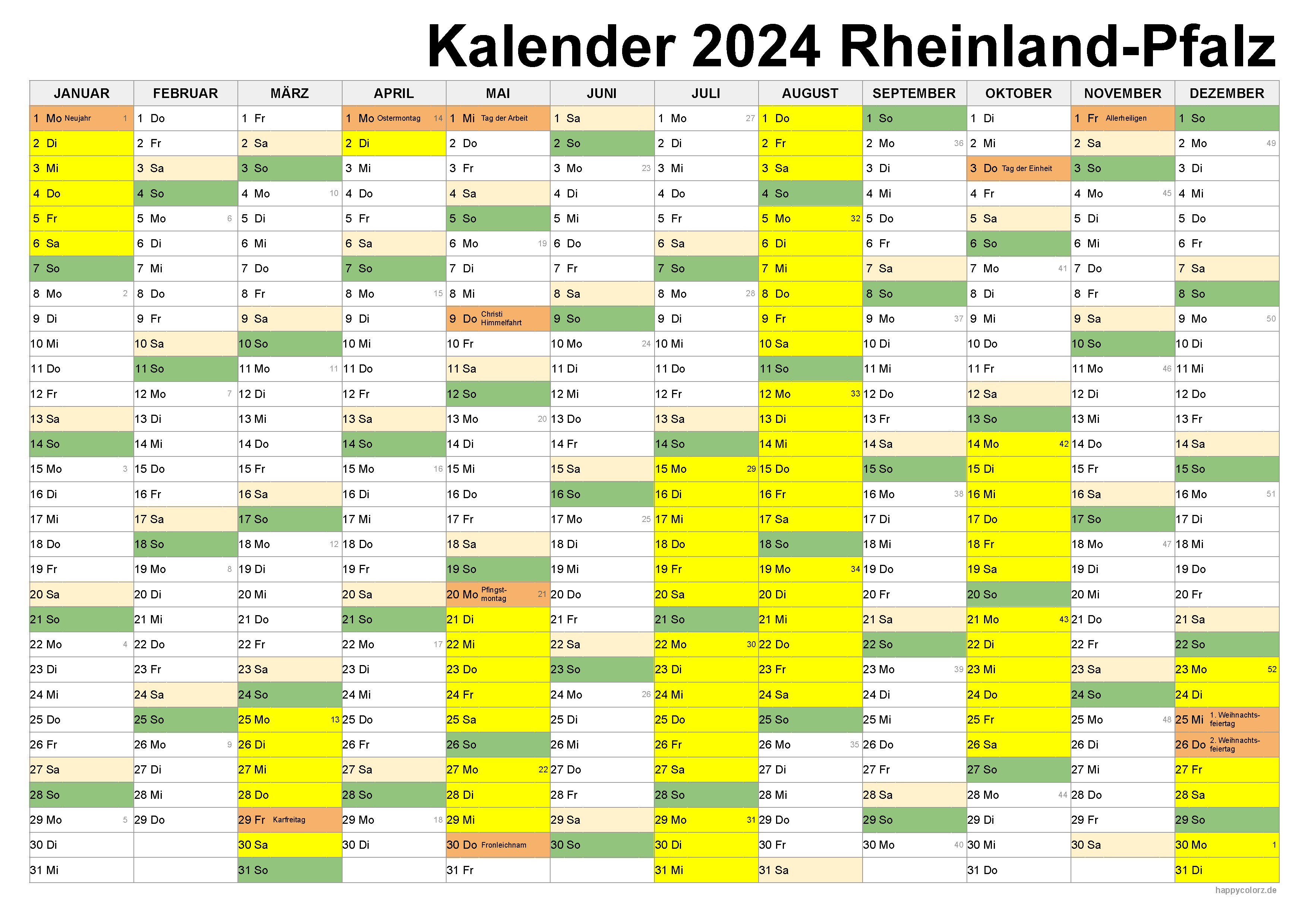 Kalender 2024 Rheinland-Pfalz zum Ausdrucken