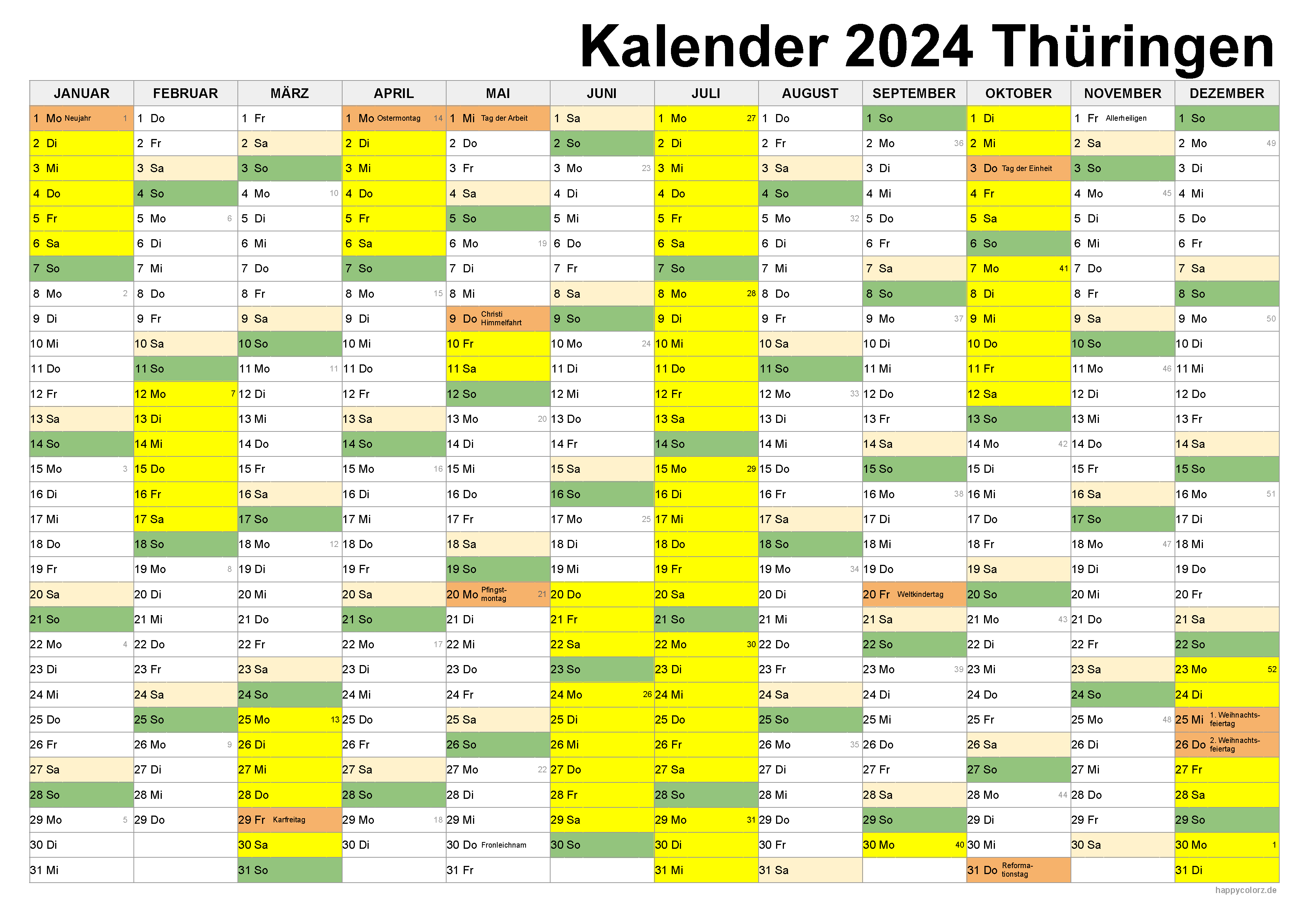 Kalender 2024 Thüringen zum Ausdrucken