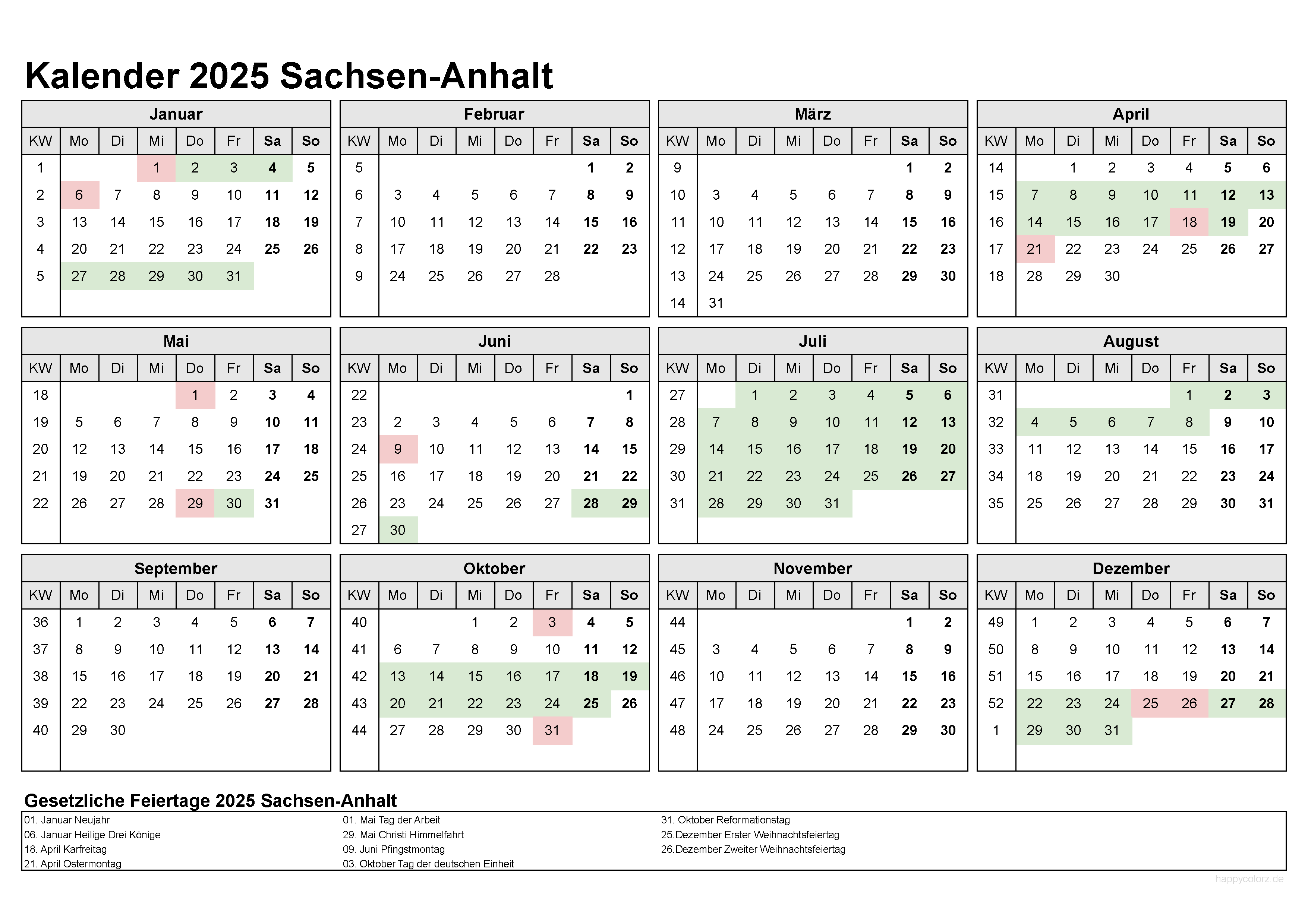 Brückentage 2025 Kalender Sachsen Anhalt 