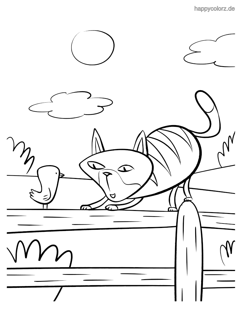 Ausmalbild Katze mit Küken