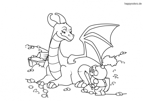 Drache mit Ritter Ausmalbild