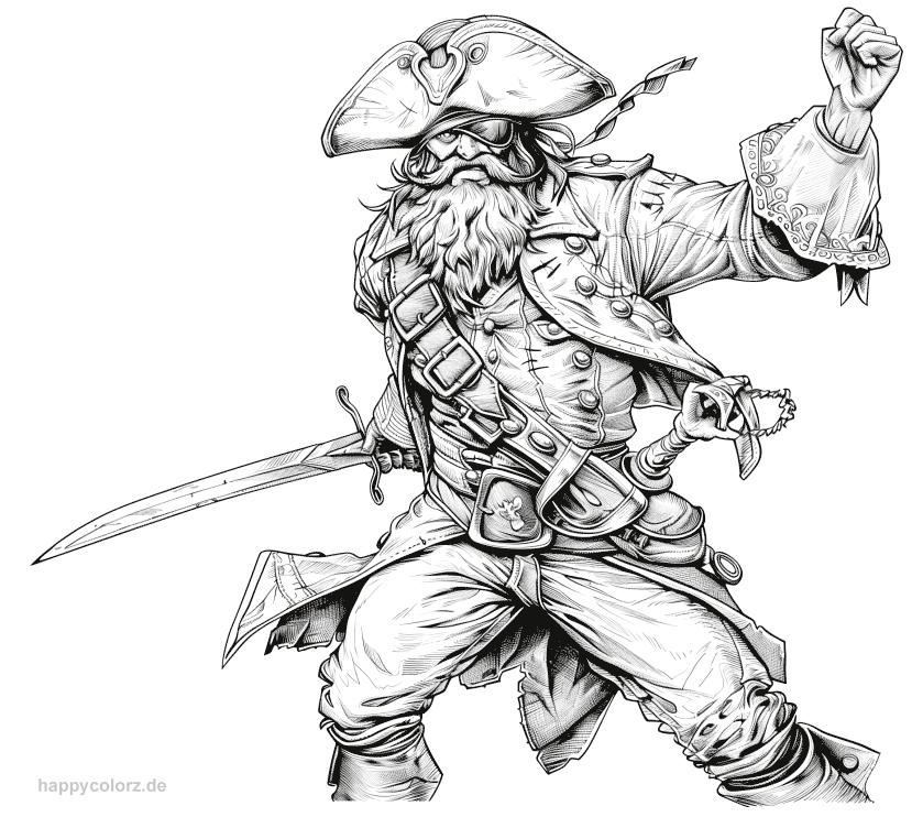 Jubelnder Pirat mit Schwert in der Hand Malvorlage