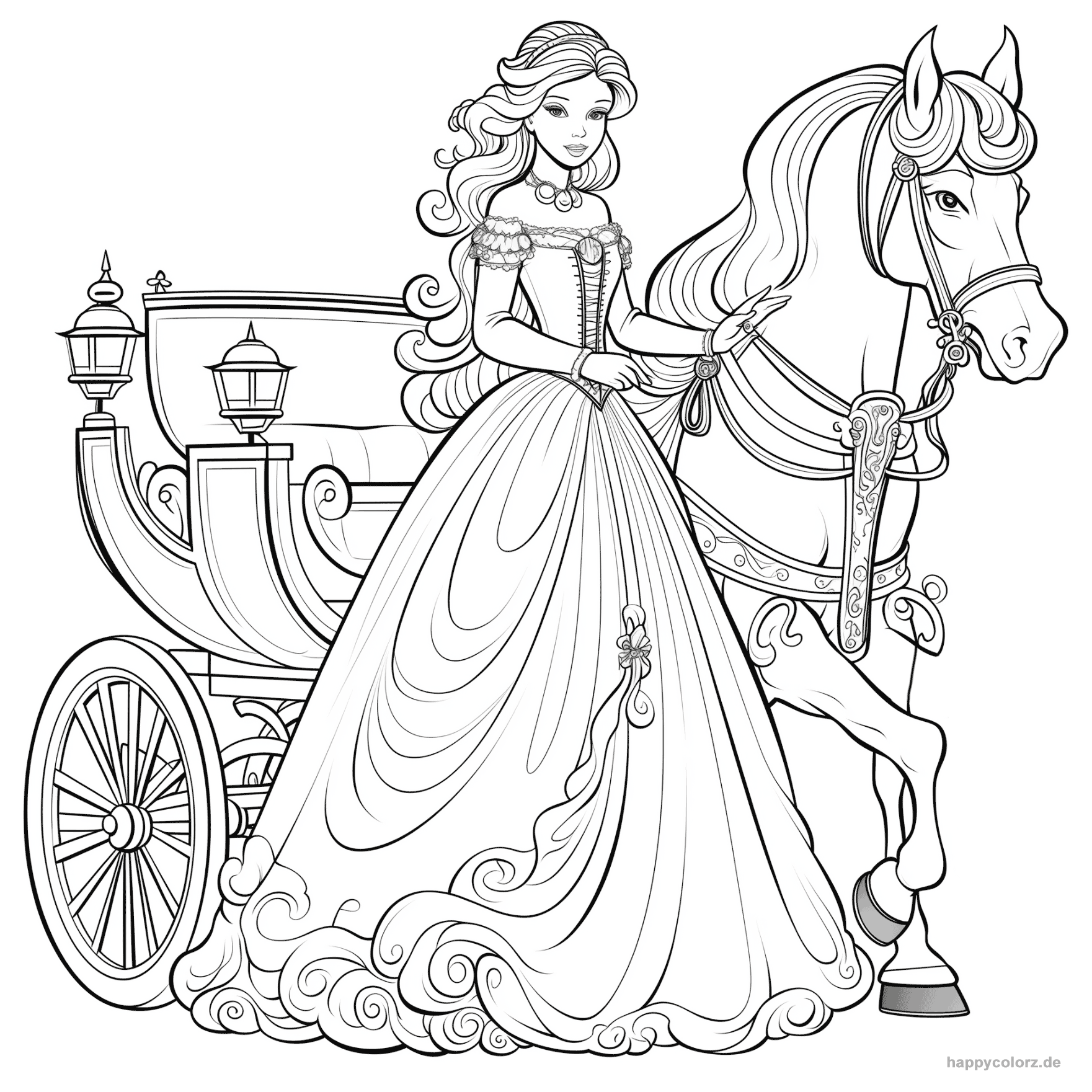 Prinzessin mit Pferd und Kutsche Ausmalbild