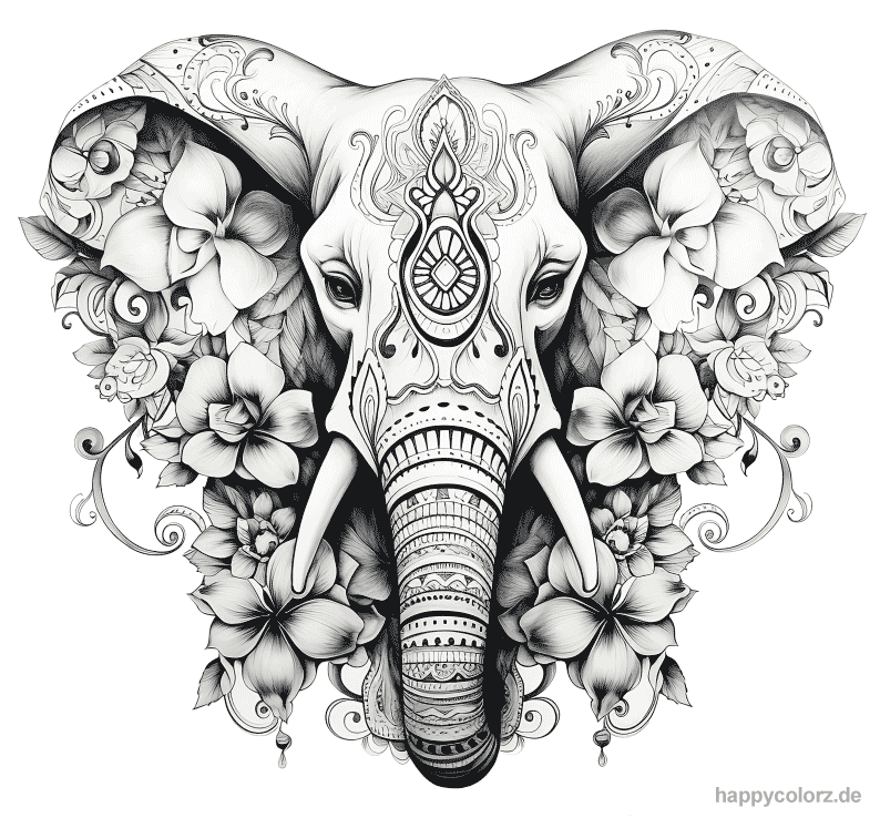 Mandala Elefant mit Blumen Vorlage