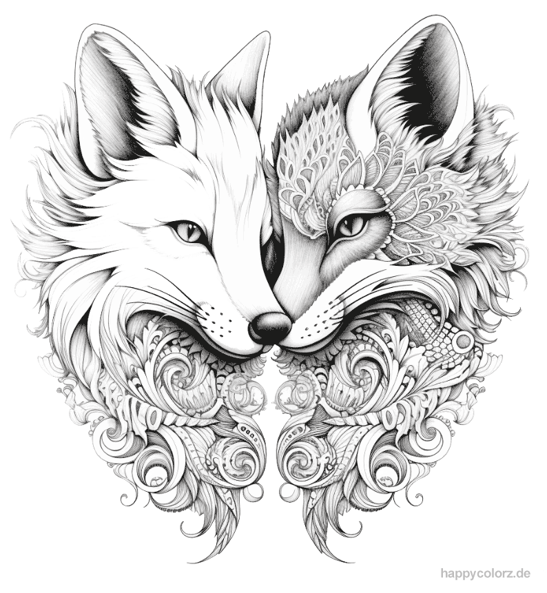 Zentangle Fuchspaar zum ausdrucken