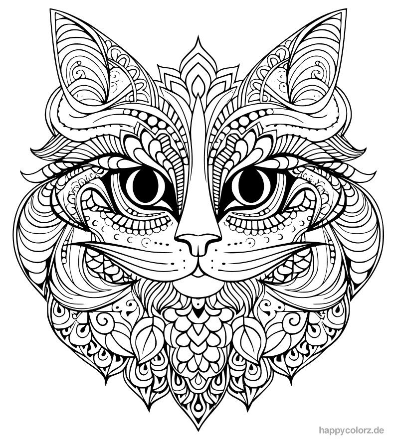 Mandala Katze im Portrait Ausmalbild