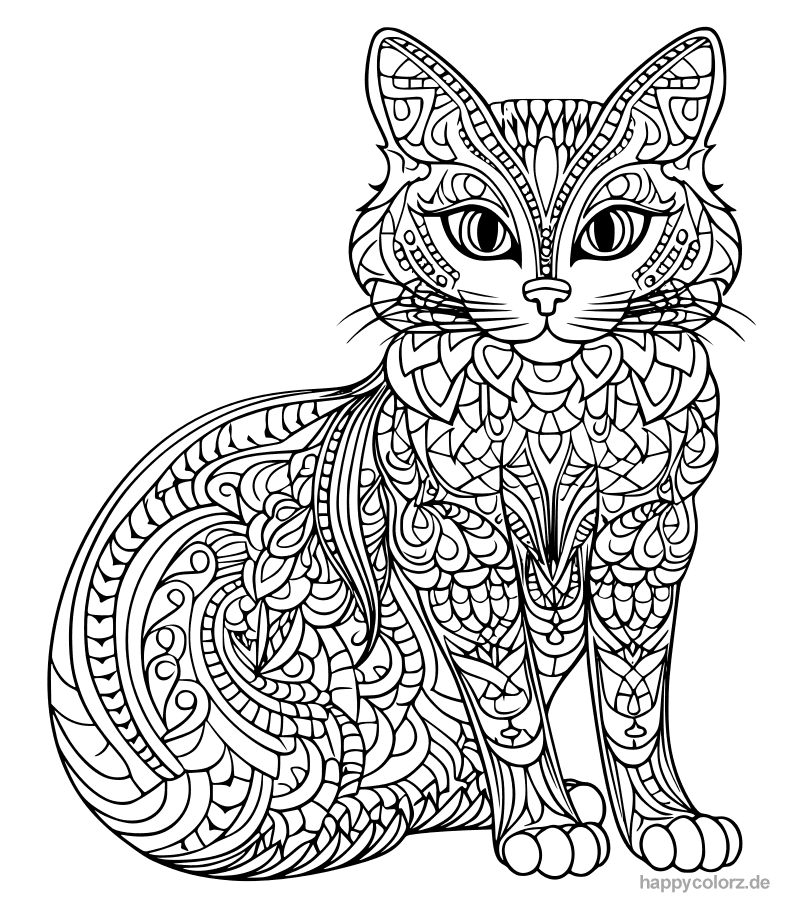 Mandala Katze sitzt zum ausdrucken als pdf