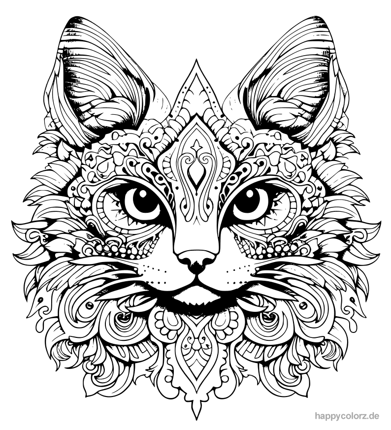 Mandalas Katze mit großen Ohren Vorlage