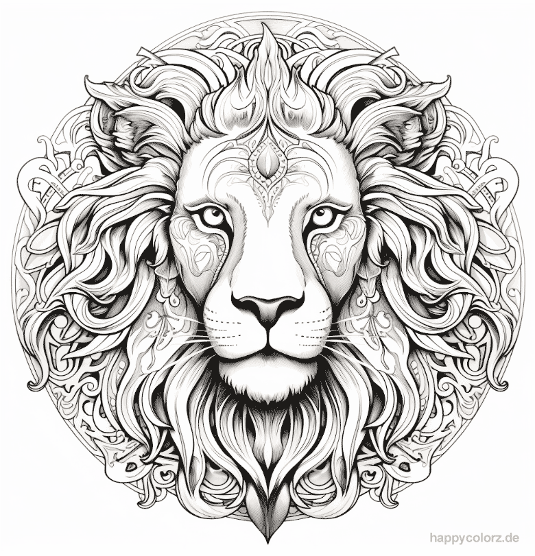 Löwen-Mandala mit Kreis zum ausdrucken
