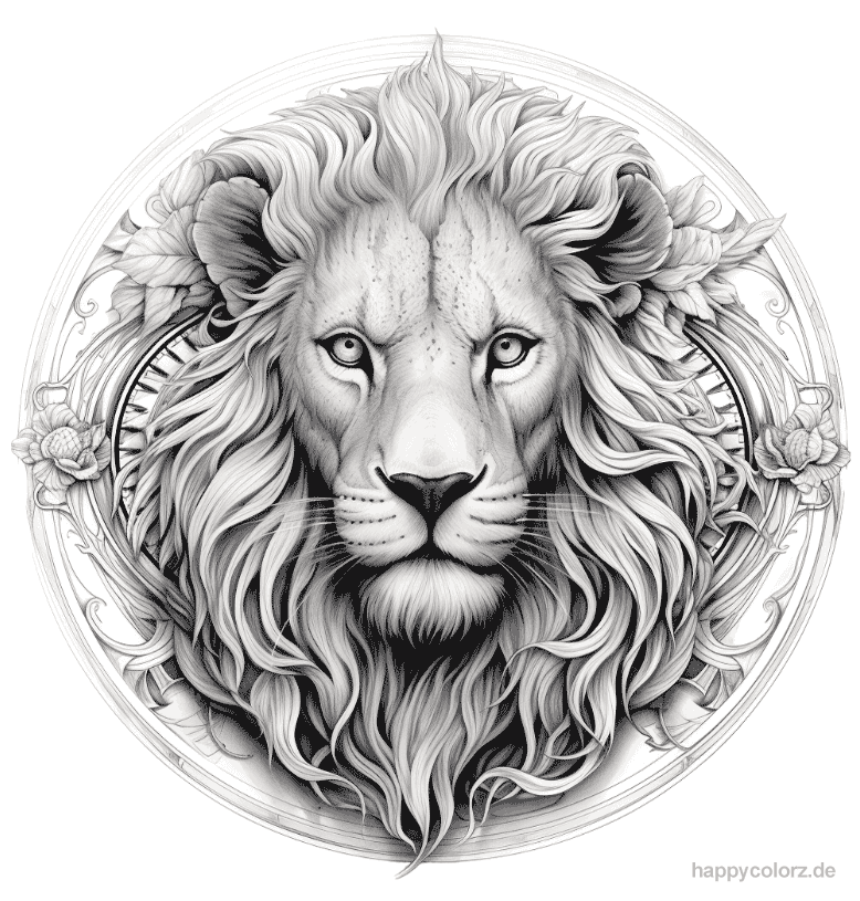 Mandala Löwe mit Medaillon Ausmalbild