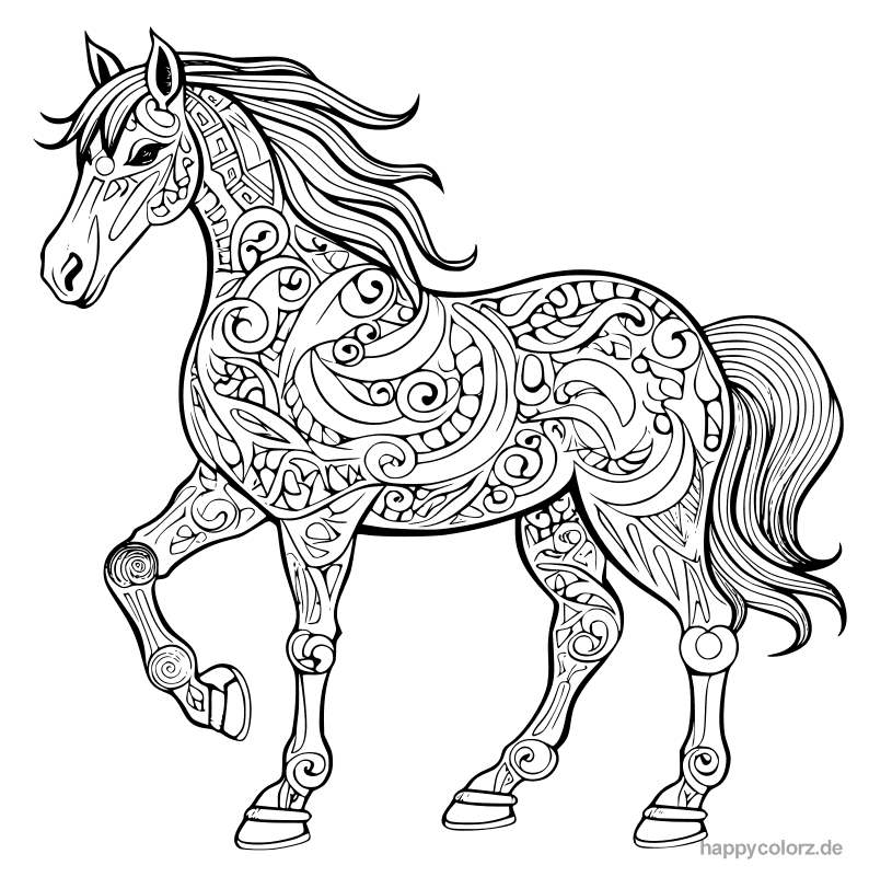 Einfaches Pferd Mandala Ausmalbild
