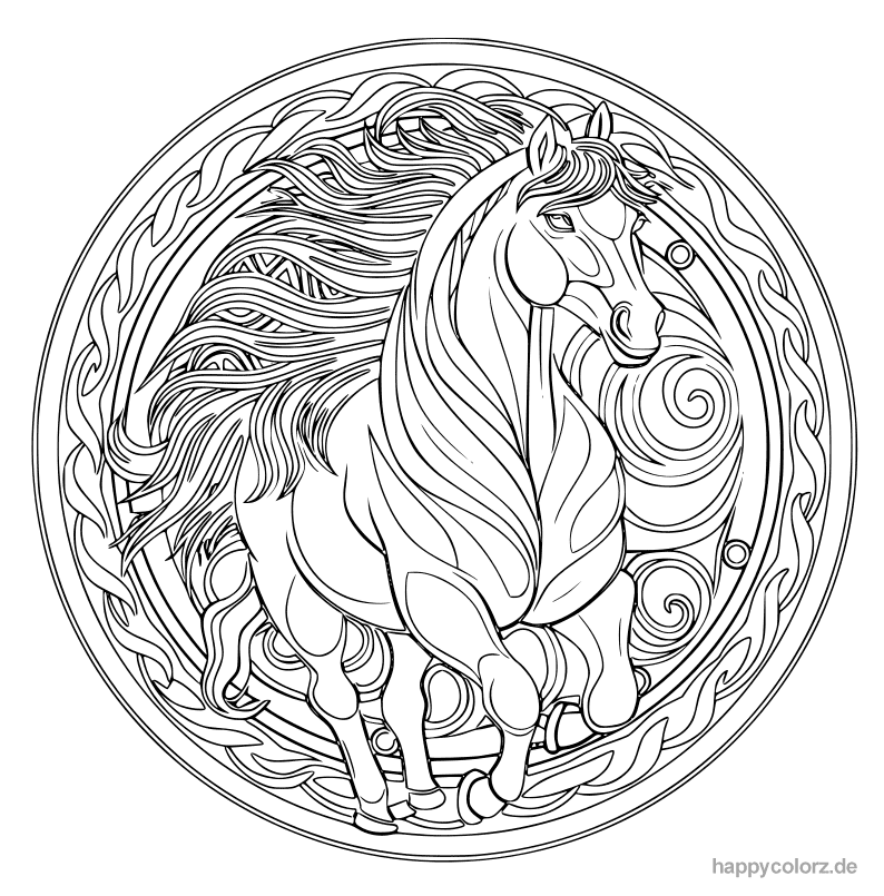 Pferd im Medallion Mandalas Vorlage