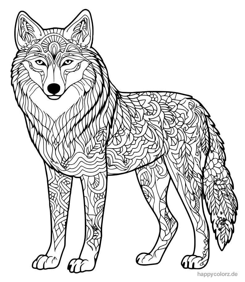 Mandala Wolf mit ganzem Körper zum ausdrucken