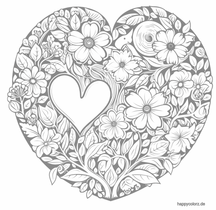 Ausmasmalbild Herz aus Blumen