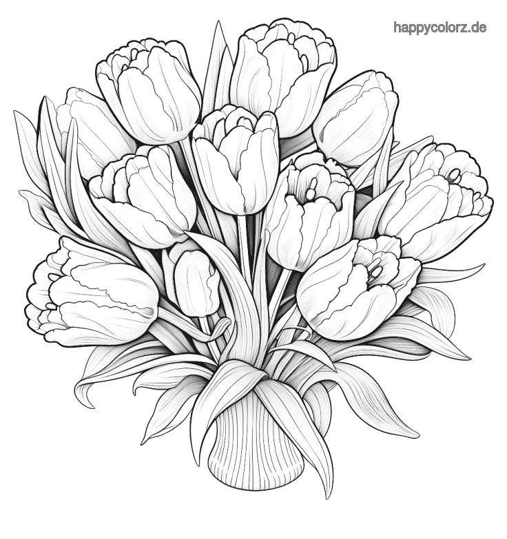  Ausmalbild Tulpen in der Vase