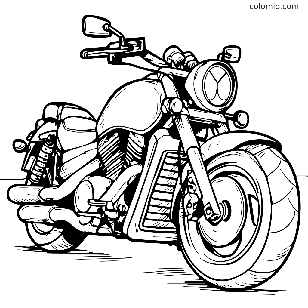 Detaillierte Motorrad Malvorlage für Kinder Eine schwarz-weiße Umrisszeichnung eines Café Racer Motorrad, perfekt zum Ausmalen.