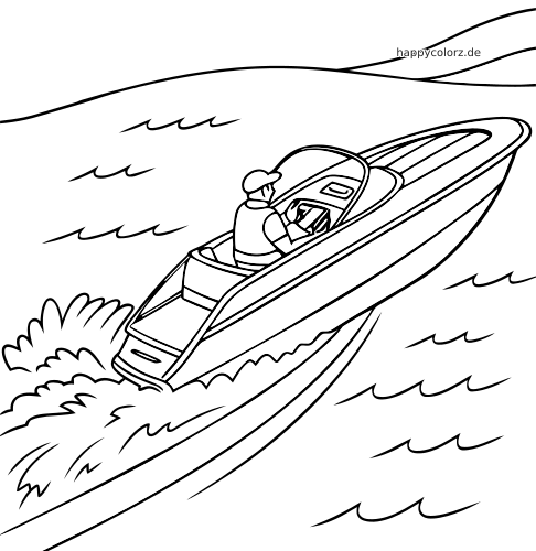 Ein Rennboot mit sichtbarem Fahrer fährt schnell über das Wasser und hinterlässt eine lange, gebogene Gischtspur.