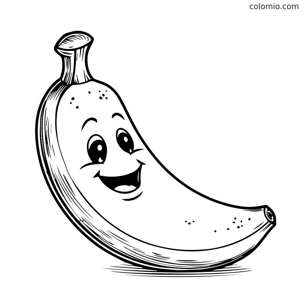 Eine fröhliche Banane mit einem lächelnden Gesicht, perfekt für Malaktivitäten.