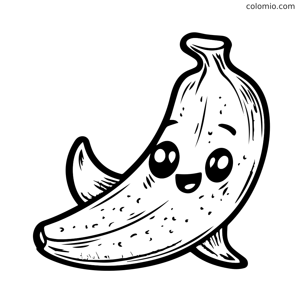 Eine fröhliche Cartoon-Banane mit einem lächelnden Gesicht, perfekt für Ausmalaktivitäten.