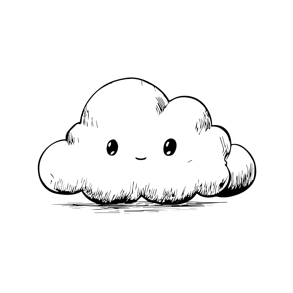 Eine niedliche Cartoon-Wolke mit einem lächelnden Gesicht, perfekt für die Malaktivitäten von Kindern.