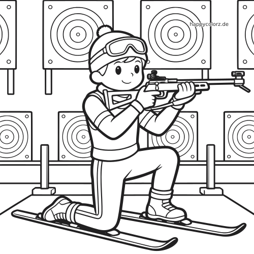 Ein norwegischer Biathlet kniet auf Skiern am Schießstand und zielt mit einem Gewehr auf runde Zielscheiben.