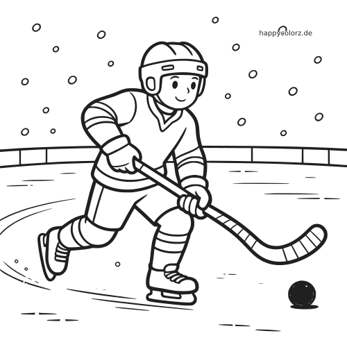 Ein schwedischer Bandyspieler läuft auf dem Eis mit Schläger und Ball und trägt einen Helm sowie Wintersportkleidung.