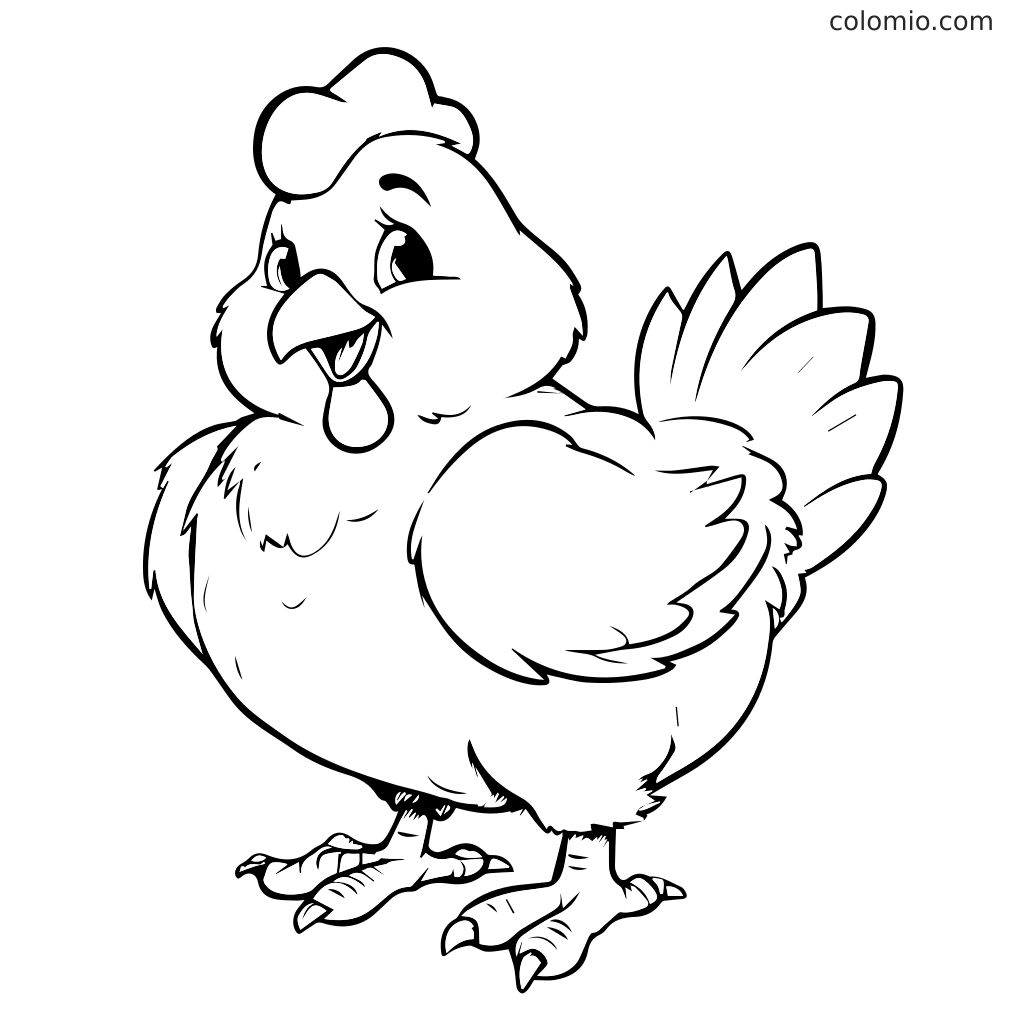 Niedliche Cartoon-Hühnchen Ausmalbild für Kinder Ein Cartoon-Hühnchen mit einem fröhlichen Ausdruck, bereit zum Ausmalen. Perfekt für Kinderaktivitäten.