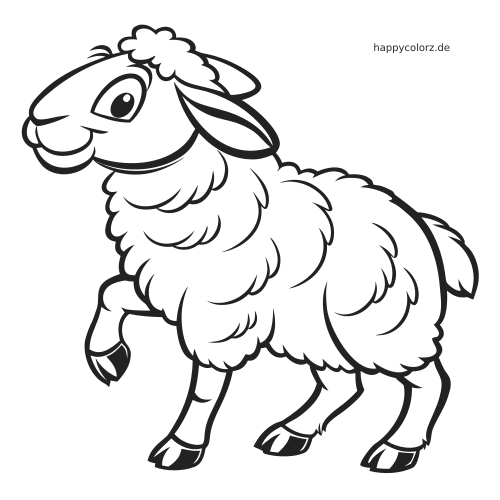 Ein cartoonhaft gezeichnetes Merinoschaf mit großen Augen und dichter, flauschiger Wolle steht in einer einfachen, verspielten Pose.