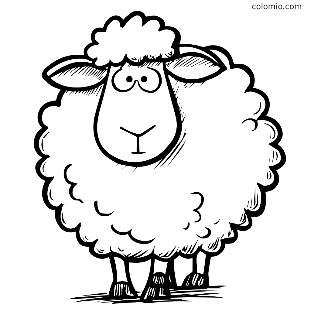 Ein Cartoon-Schaf mit einem flauschigen Körper und großen Augen, perfekt zum Ausmalen.