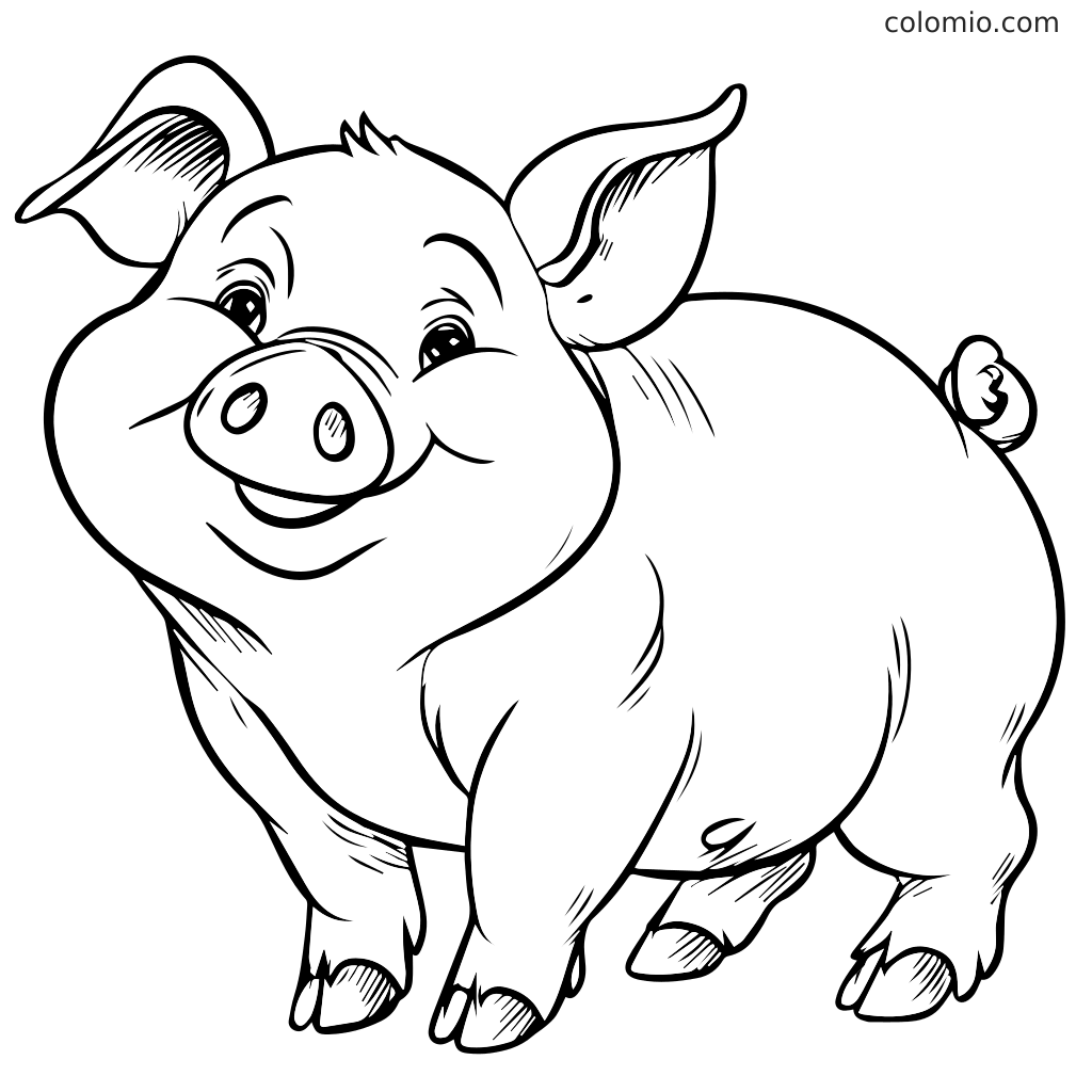 Ein fröhliches Cartoon-Schwein mit einem großen Lächeln, perfekt für Malaktivitäten.