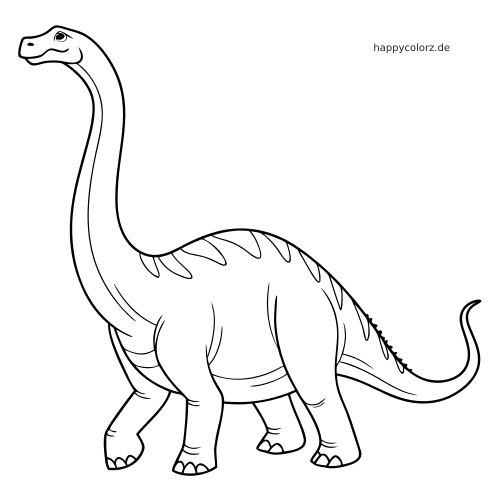 Ein einfacher gezeichneter Diplodocus in Seitenansicht mit langem Hals, rundem Körper und Streifen auf dem Rücken.