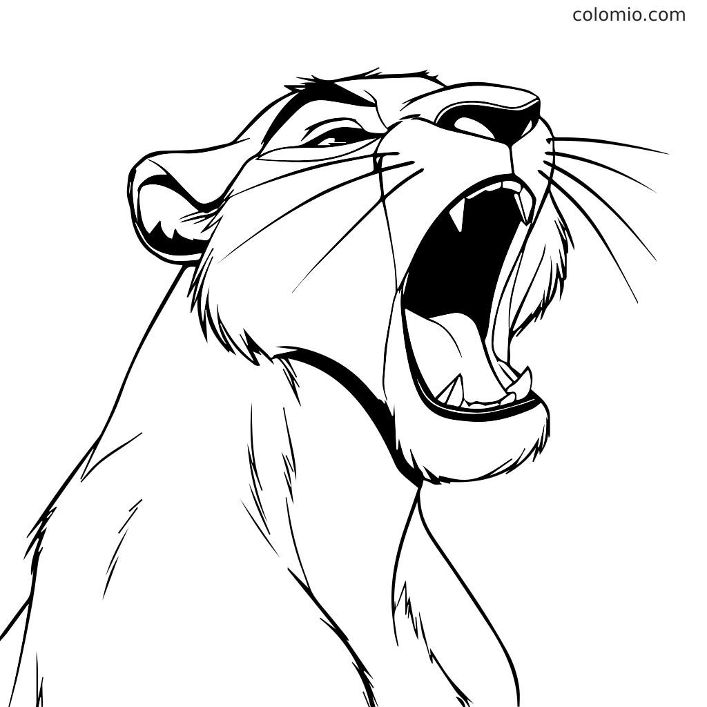 Eine detaillierte Linienzeichnung einer brüllenden Löwin, perfekt für Ausmalaktivitäten.