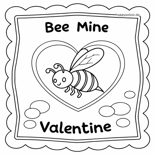 Einfaches Valentinstagskarten-Design mit einer lächelnden Biene in einem großen Herz und dem Schriftzug Bee Mine Valentine.