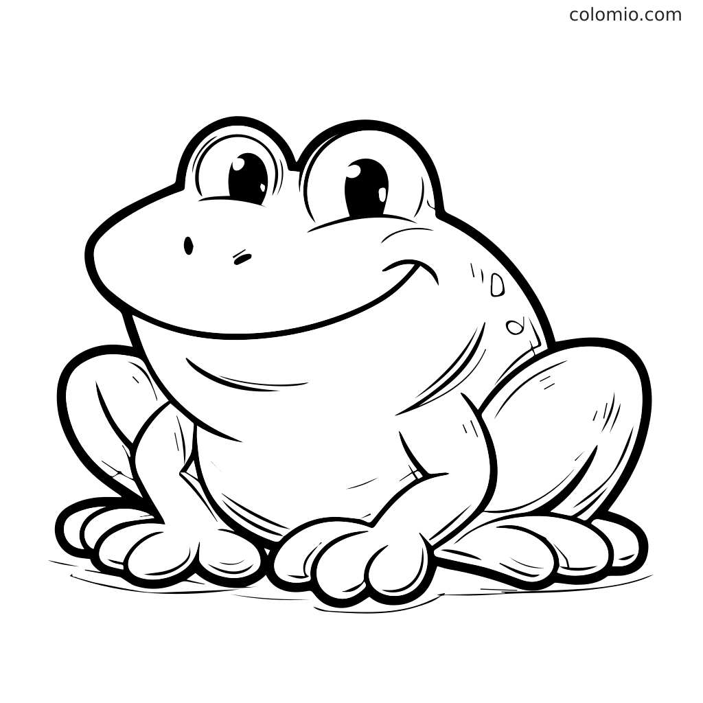 Ein lächelnder Cartoonfrosch sitzt, perfekt für Malaktivitäten von Kindern.