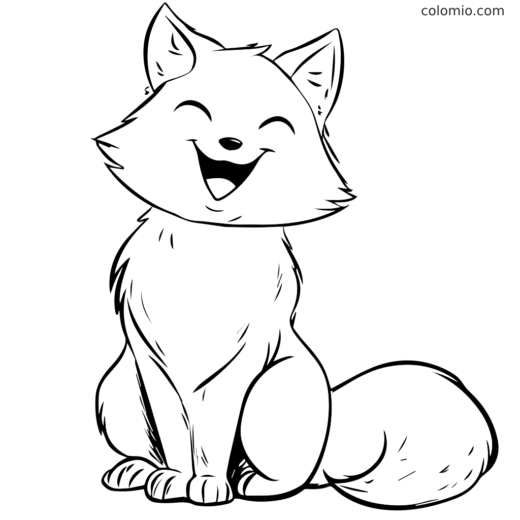 Ein niedlicher Cartoon-Fuchs mit einem großen Lächeln, perfekt für Ausmalaktivitäten für Kinder.