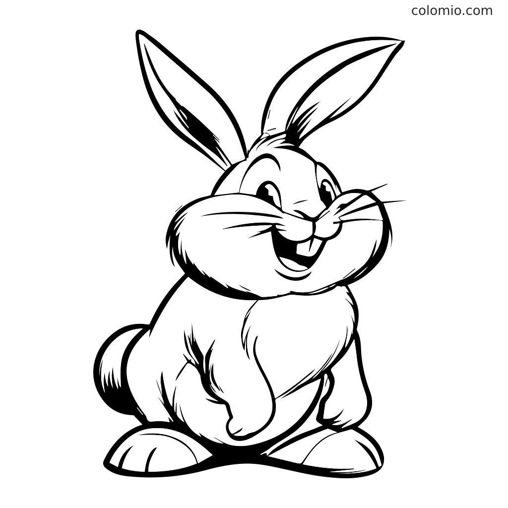 Fröhliche Cartoon-Hase Malvorlage für Kinder Ein süßer Cartoon-Hase mit großen Ohren und einem fröhlichen Gesichtsausdruck, bereit zum Ausmalen.