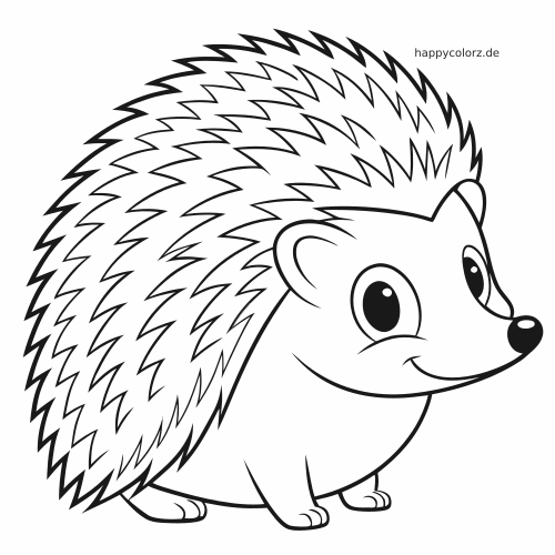 Ein Kawaii-Igel in Seitenansicht mit großen Augen, lächelndem Gesicht und vielen spitzen Stacheln.