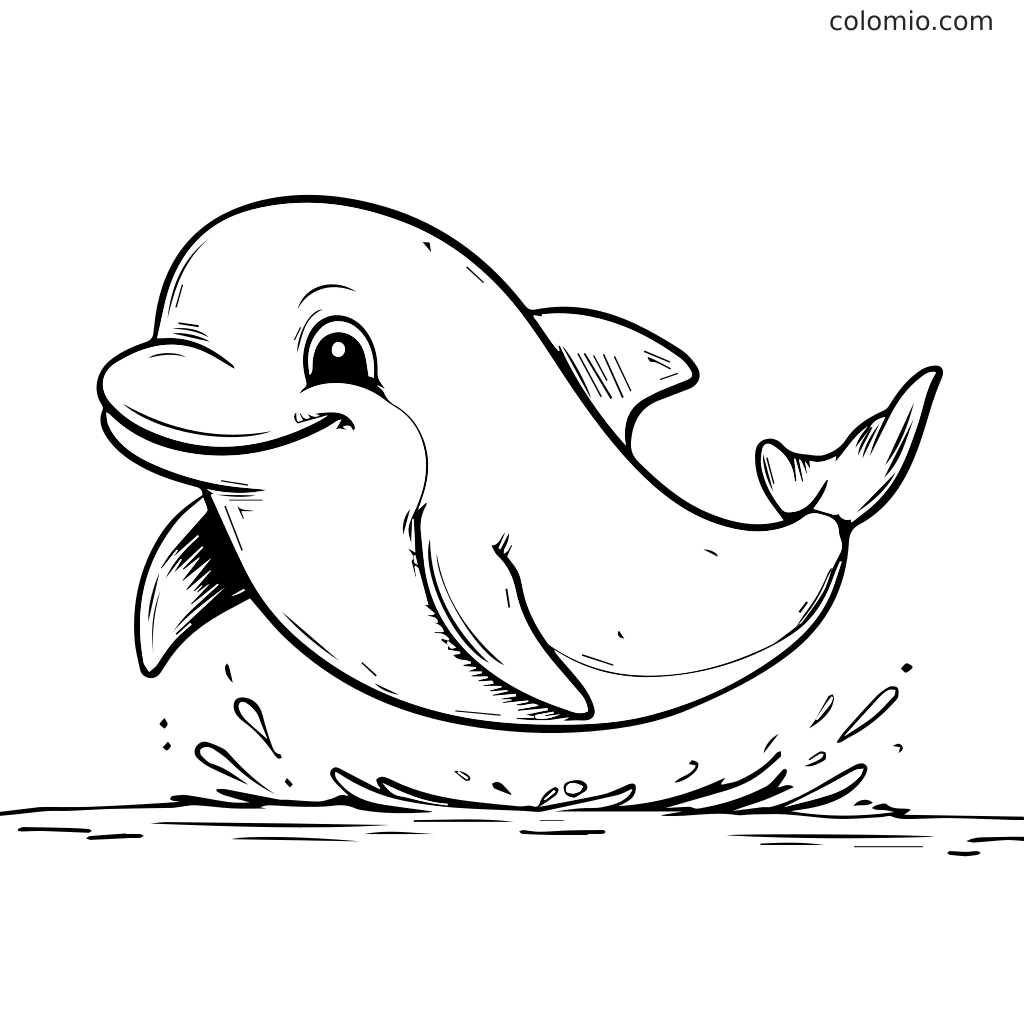 Ein fröhlicher Delfin springt aus dem Wasser, umgeben von Spritzern.