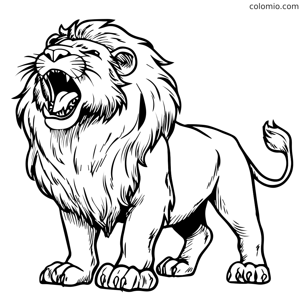Eine detaillierte Linienzeichnung eines brüllenden Löwen, perfekt für Malaktivitäten.