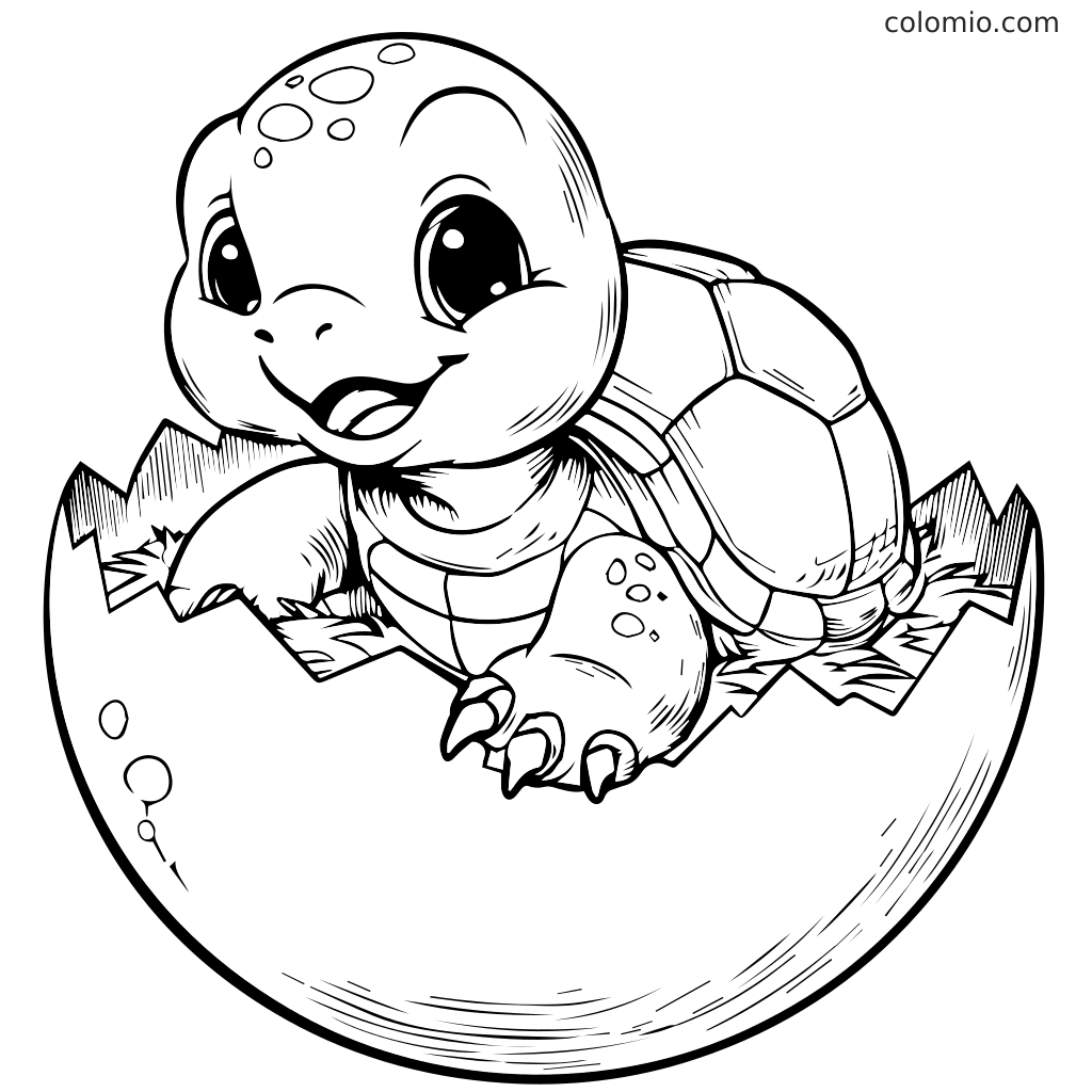 Eine fröhliche Baby-Schildkröte, die aus ihrer zerbrochenen Eierschale schlüpft, bereit zu erkunden.