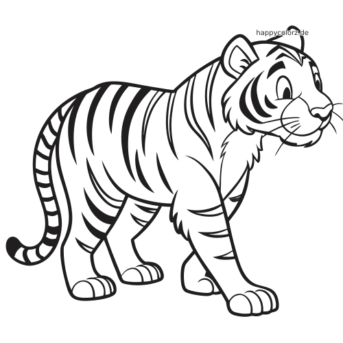 Ein Bengalischer Tiger in seitlicher Nahansicht mit großen Augen und deutlichen Streifen im Comicstil.