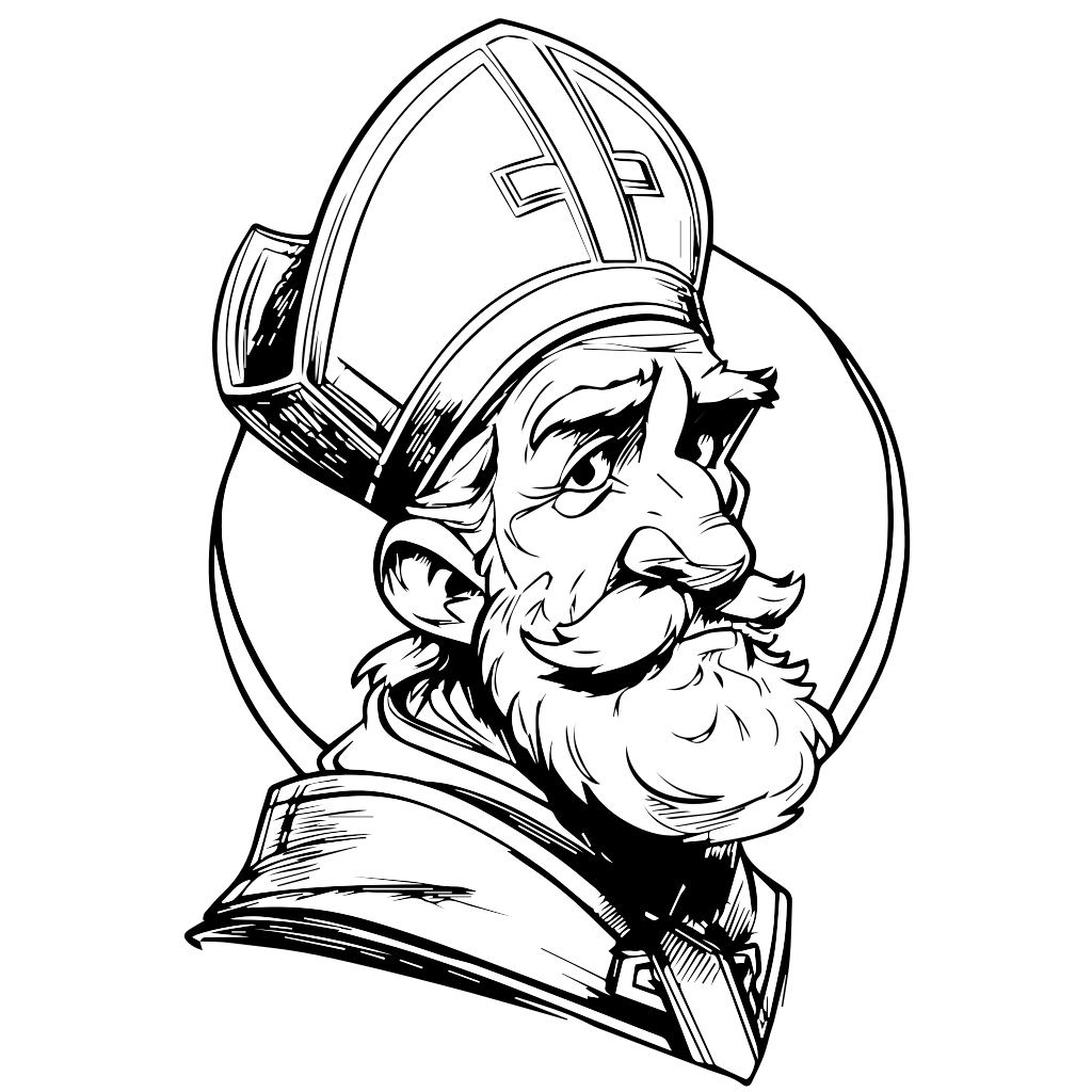 Linienkunst-Ausmalbild mit St. Nikolaus, ideal für Kinder.