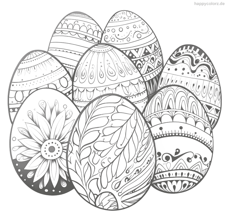 Ostereier mit Blumenmustern Ausmalbild