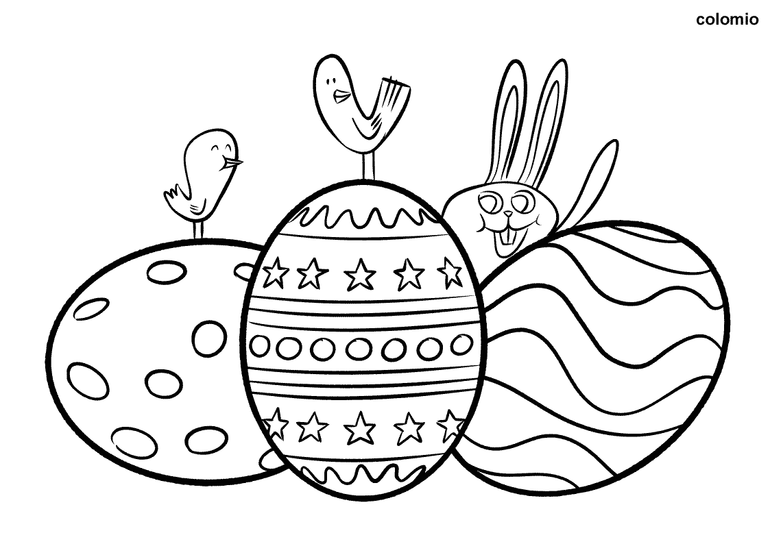 Easter eggs with Chicks and Easter Bunny coloring page