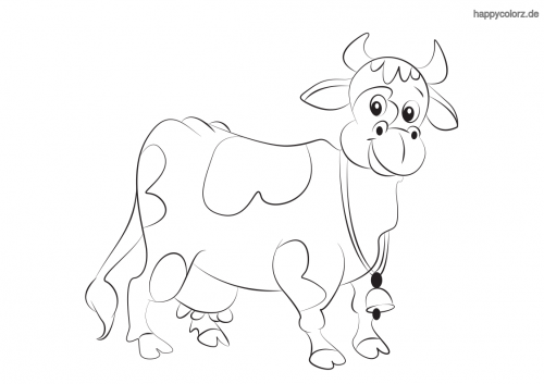 Lachende Kuh mit Glocke Ausmalbild