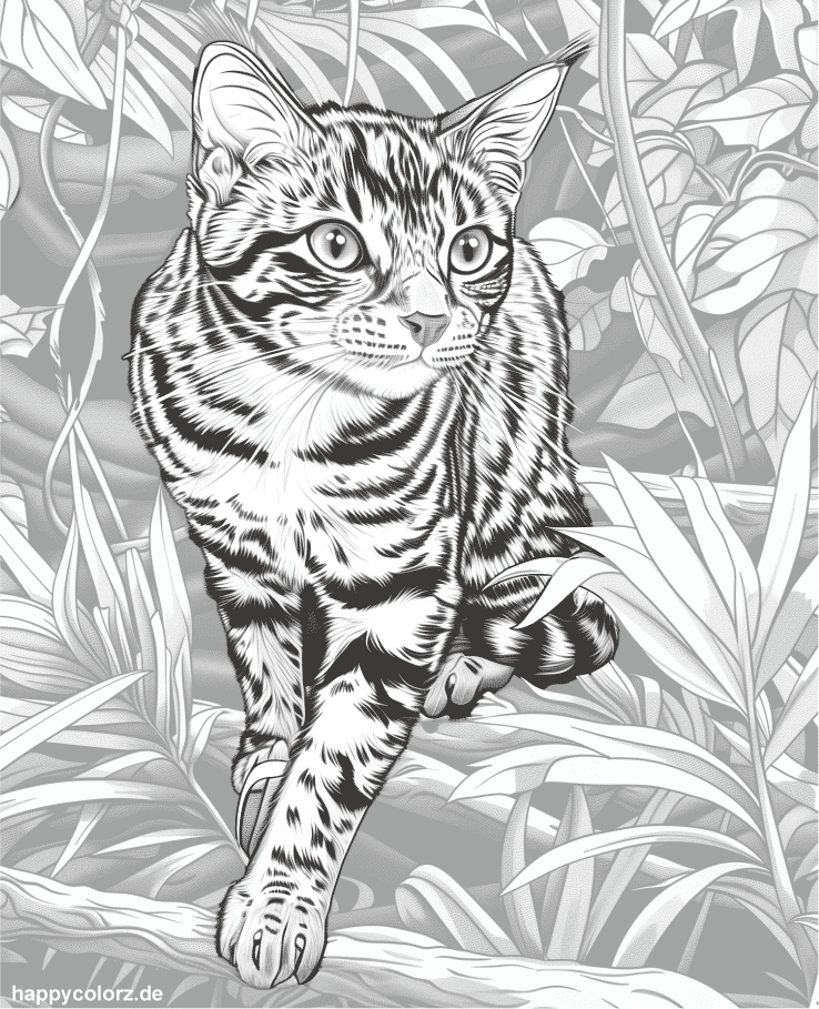 Bengalkatze im Dschungel Ausmalbild