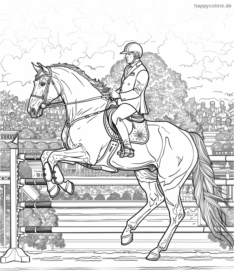 Dressurreiten - Pferd mit Reiter Malvorlage