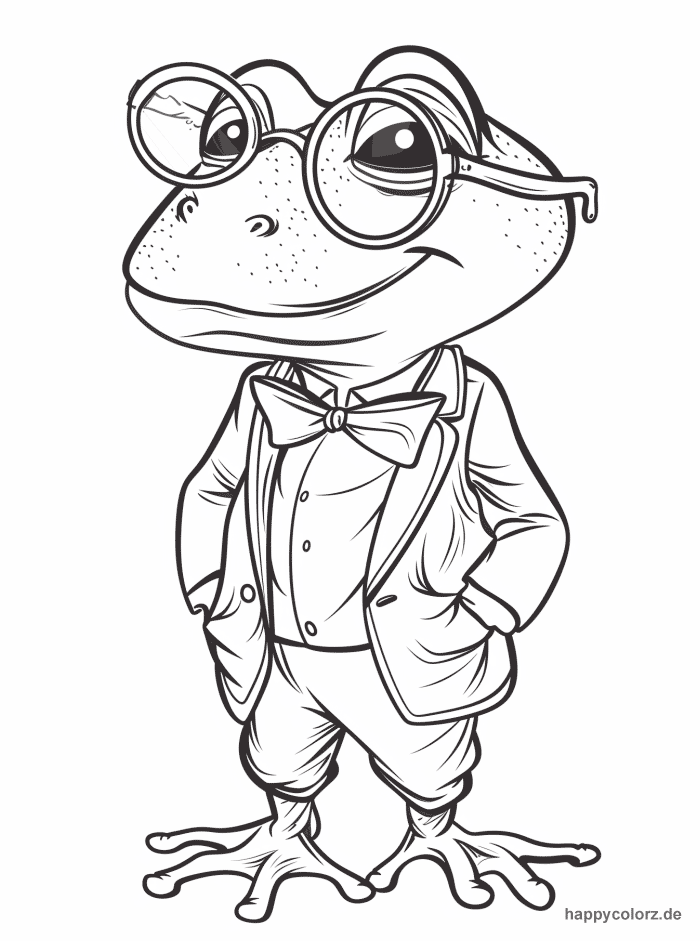 Comic-Frosch mit Brille und Jacke Ausmalbild