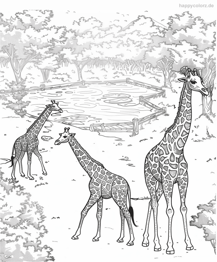 Giraffenherde im Park Malvorlage