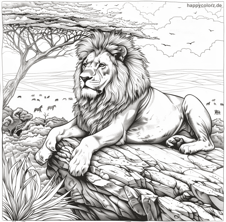 Ausmalbild Afrikanischer Löwe - König der Savanne